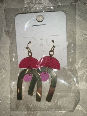 Boutique 9 Gold-Tone Arch Earrings with Dark Pink and Light Pink Accents